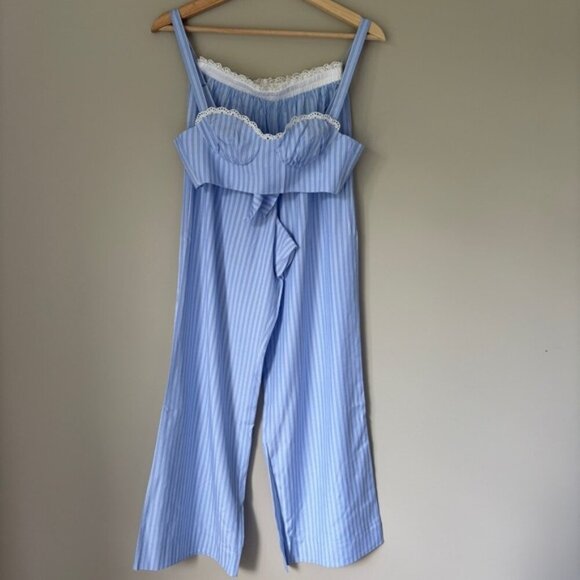 NEW Reformation Pippa Two Piece Set Top Pants Sky Blue Stripe | US 0 UK 4 - Picture 9 of 16